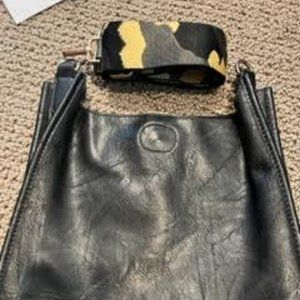 BLACK Classic Vegan Leather Messenger  Bag with Interchangeable Adjustable Strap